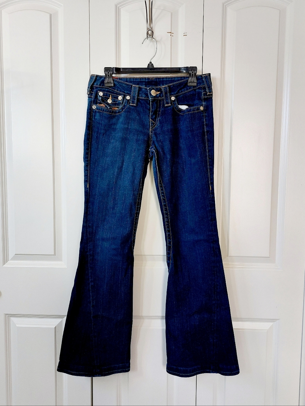True Religion Joey Flare Jeans 29 Womens Denim Twisted Inseam Dark Wash - Picture 3 of 9